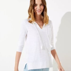 LOFT 100% cotton ivory white long sleeve drawstring lightweight sweater